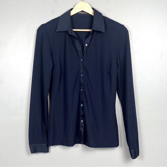 J. McLaughlin Tops - J.McLaughlin navy textured long sleeve button front fitted shirt, XS.